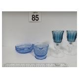 Blue Indian Glass & Candle Holders