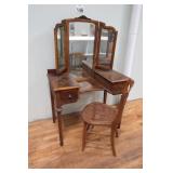 Nice Vtg Vanity w/ Cane Chair