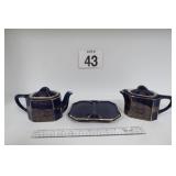 Hall Vtg Blue & Gold 3pc Set