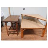 End Tables w/ 2 Tier Vtg Ratton & 21' Tall Stand
