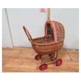 Baby Doll Vtg Wicker Carriage 23' Tall