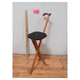 Vtg Wood Folding Cane w/ Seat