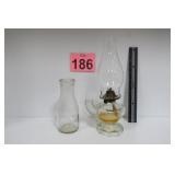 Oil Lamp & Vtg Newark City Dairy Bottle