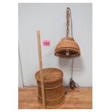 Vtg Wicker Hanging Light & Stand