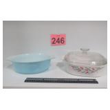 Vtg Pyrex Turquoise Oval & Covered Dish