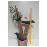 Tree Display w/ Vtg Paper Mache Crows & More