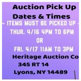 Auction Pick Up Dates & Times
