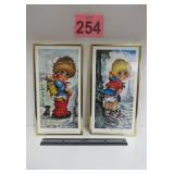 Framed Michel Thomas Boy & Girl Prints 7'x13.5'