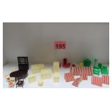Vtg Doll House Furniture Sets & Metal Awnings
