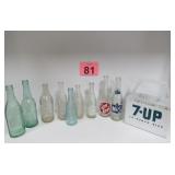 Vtg Beverage Bottles & 7UP Carrier