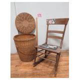 Lg Wicker Hamper w/ Lid & Painted Rocker