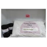 King sz Feather & Down Pillow & 2 Fleece Throws