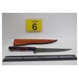 New Damascus Steel Knife w/ Leather Sheath 13'