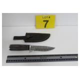 New Damascus Steel Knife w/ Leather Sheath 8'