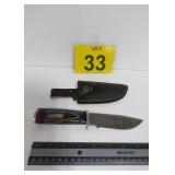 New Damascus Steel Knife w/ Leather Sheath 8.5'
