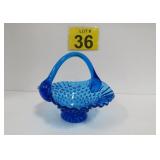 Vtg Blue Fenton Hobnail Glass Basket