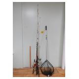 Group Of Fishing Poles & Lg. Net