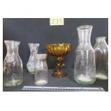 Vtg Milk Bottles - Amber Compote & More