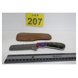 New Damascus Steel Knife w/ Sheath 8'