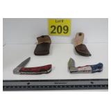 2 New Damascus Steel Folding  Knifes w/ Sheath