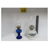 Vtg Lamplight & Cobalt Blue Oil Lamps