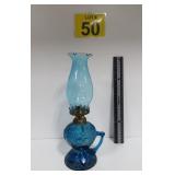 Vintage Blue Glass Oil Lamp 12' Tall