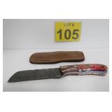 New Damascus Steel Knife w/ Sheath 8'