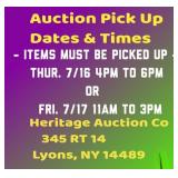 AUCTION Pick Up Dates & Times