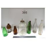 Vtg Soda Bottles & Lint Glass Jar