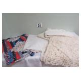 Lace Table Cloths & Lg Quilt Print Fabric