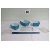 Vtg Pyrex 502 & 2- 501 Blue Ref. Dishes w/ Lids
