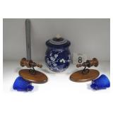 Blue & White Porcelain Ginger Jar, Cobalt Sconces