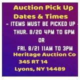 Auction Pick Up Dates & Times