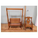 Doll Swing & Oak Wood Rocking Chair