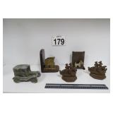 Vtg Brass w/ Bank, Cast Iron Bookends & More