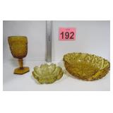 Vtg Daisy Button Amber Glass Bowl 9' & More