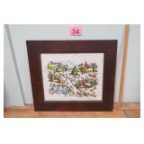 Vintage Lg Framed Christmas Needle Point