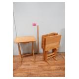 Set Of 4 Wood TV Tray Tables w/ Holder