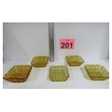 Vtg Fenton Amber Glass Small Square Bowls