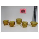 Fenton Dasiy Amber Ashtray & 4 Toothpick Holders