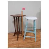 Antique Plant Stand & Wood Stool