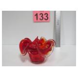 Red Glass Ruffled Dish - Murano?