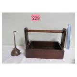 Vtg Wood Nail Tray & Oil Can