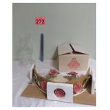 Glass Candle Hurricane, 3 pc Set w/ Tie Backs