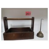 Vtg Wood Nail Tray & Oil Can