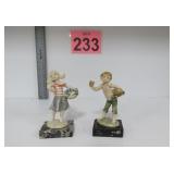 Vtg Fontanini Girl & Boy w/ Marble Bases - Italy