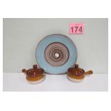 Vtg 1950's Vreni Santa Platter & Brown Glaze Bowls