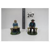 Hand Painted Cast Iron Amish Couple Bookends