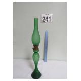 Antique Frosted Green Glass Oil Lamp