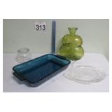 Heavy Thick Glass Vase, Fish Dish & More